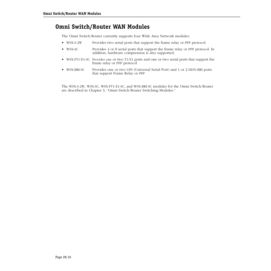 Omni switch/router wan modules, Omni switch/router wan modules -10 | Alcatel Carrier Internetworking Solutions Omni Switch/Router User Manual | Page 836 / 1100