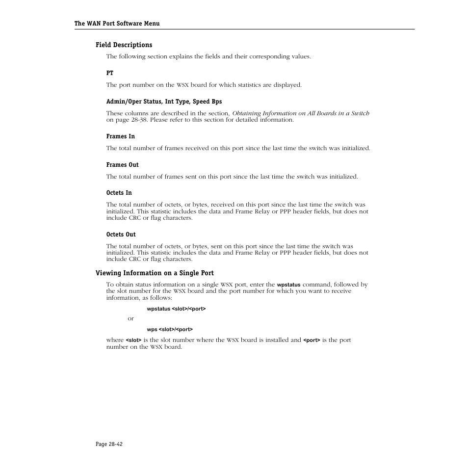 Field descriptions, Viewing information on a single port, Viewing information on a single port -42 | Alcatel Carrier Internetworking Solutions Omni Switch/Router User Manual | Page 868 / 1100