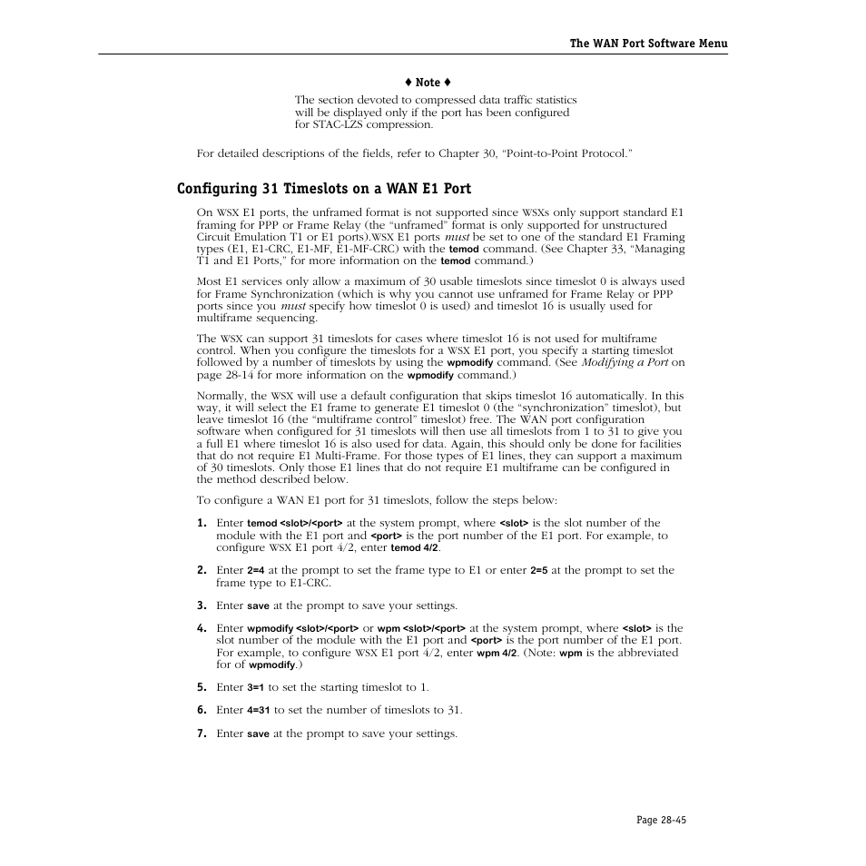 Configuring 31 timeslots on a wan e1 port, Configuring 31 timeslots on a wan e1 port -45 | Alcatel Carrier Internetworking Solutions Omni Switch/Router User Manual | Page 871 / 1100