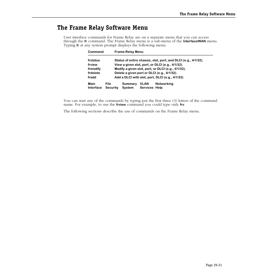 The frame relay software menu, The frame relay software menu -21 | Alcatel Carrier Internetworking Solutions Omni Switch/Router User Manual | Page 893 / 1100