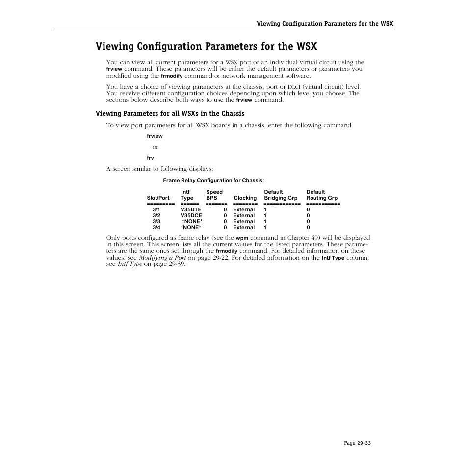 Viewing configuration parameters for the wsx, Viewing parameters for all wsxs in the chassis, Viewing configuration parameters for the wsx -33 | Viewing parameters for all wsxs in the chassis -33 | Alcatel Carrier Internetworking Solutions Omni Switch/Router User Manual | Page 905 / 1100