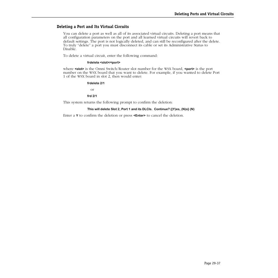 Deleting a port and its virtual circuits, Deleting a port and its virtual circuits -37 | Alcatel Carrier Internetworking Solutions Omni Switch/Router User Manual | Page 909 / 1100