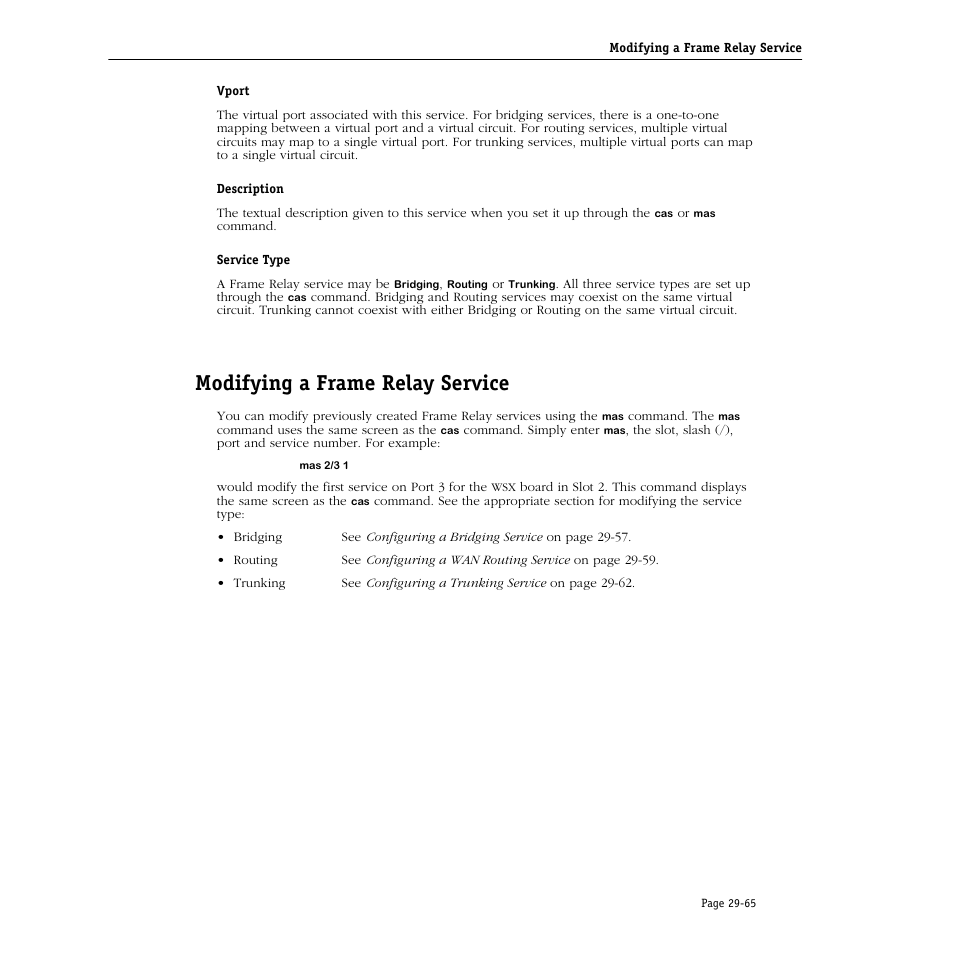 Modifying a frame relay service, Modifying a frame relay service -65 | Alcatel Carrier Internetworking Solutions Omni Switch/Router User Manual | Page 937 / 1100