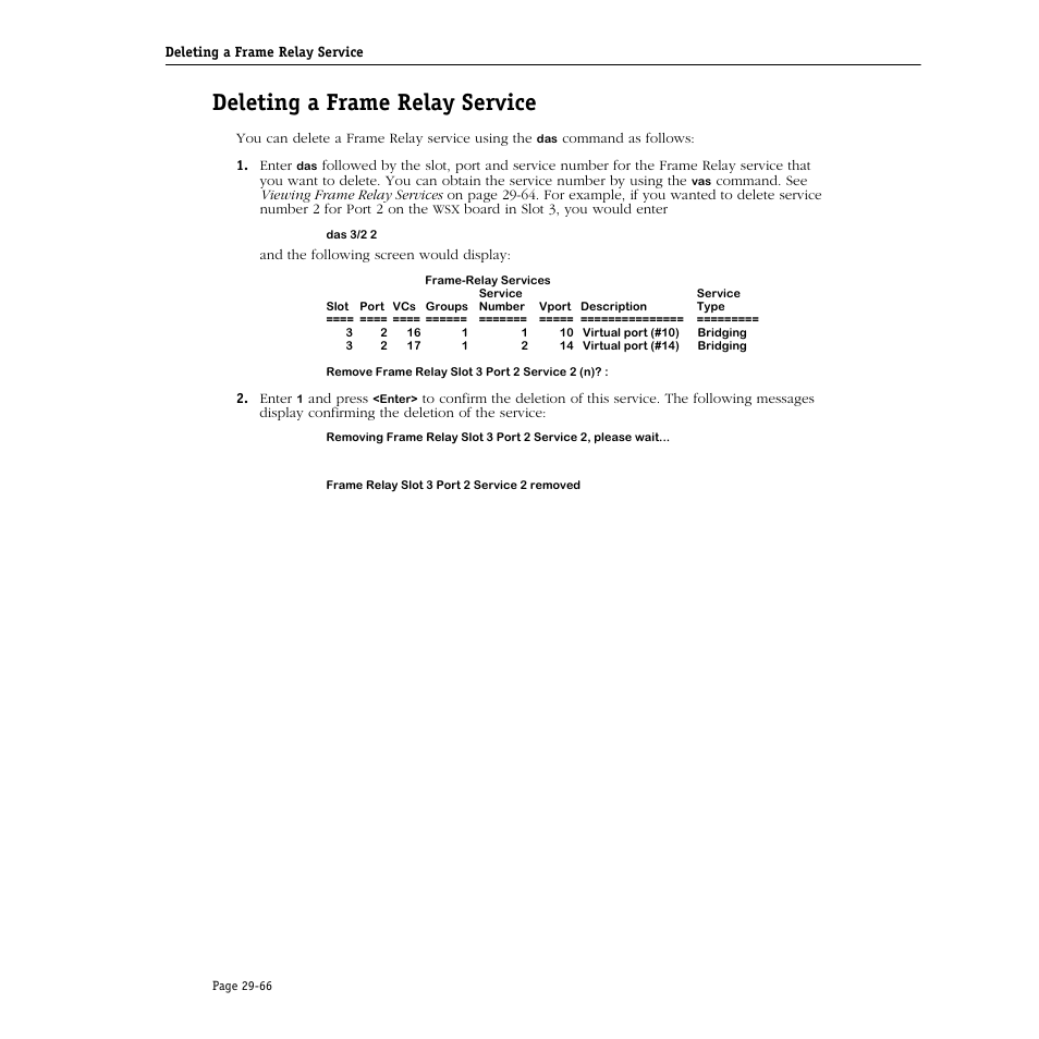 Deleting a frame relay service, Deleting a frame relay service -66 | Alcatel Carrier Internetworking Solutions Omni Switch/Router User Manual | Page 938 / 1100