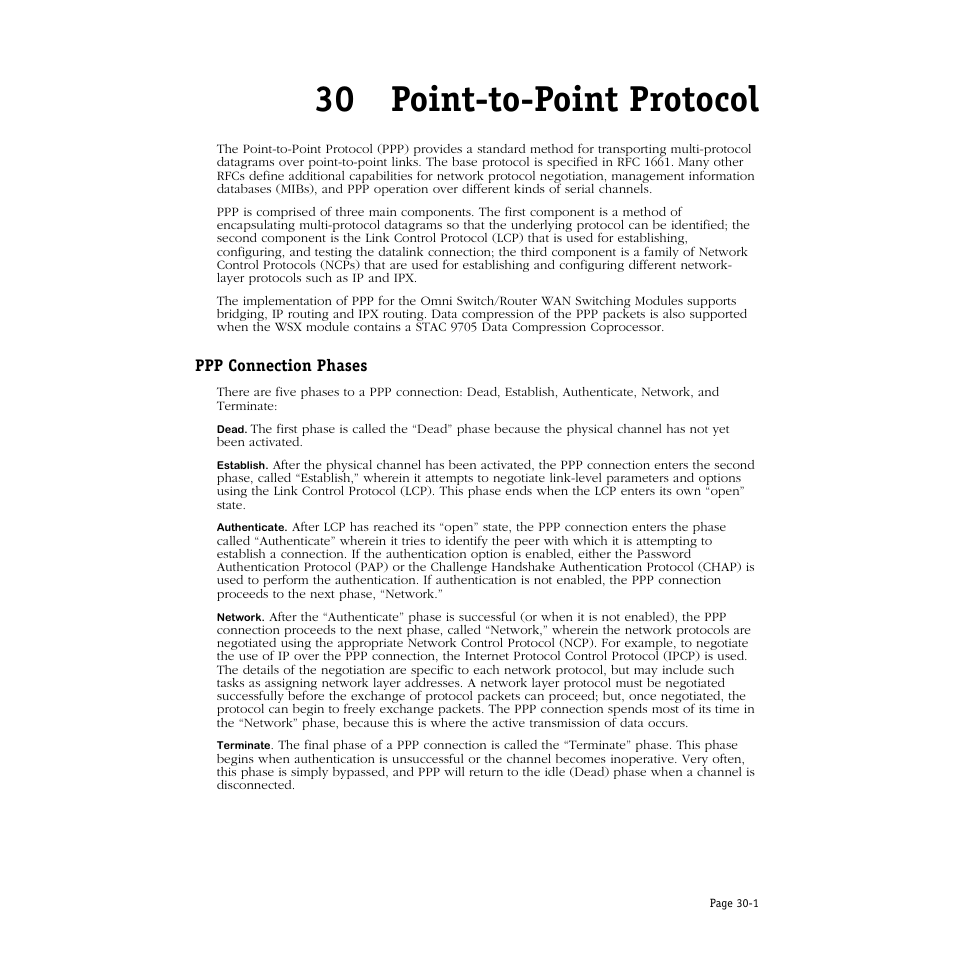 Point-to-point protocol, Ppp connection phases, 30 point-to-point protocol | Ppp connection phases -1 | Alcatel Carrier Internetworking Solutions Omni Switch/Router User Manual | Page 939 / 1100