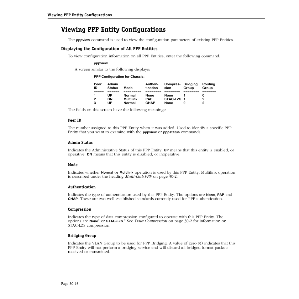 Viewing ppp entity configurations, Displaying the configuration of all ppp entities, Viewing ppp entity configurations -16 | Alcatel Carrier Internetworking Solutions Omni Switch/Router User Manual | Page 954 / 1100