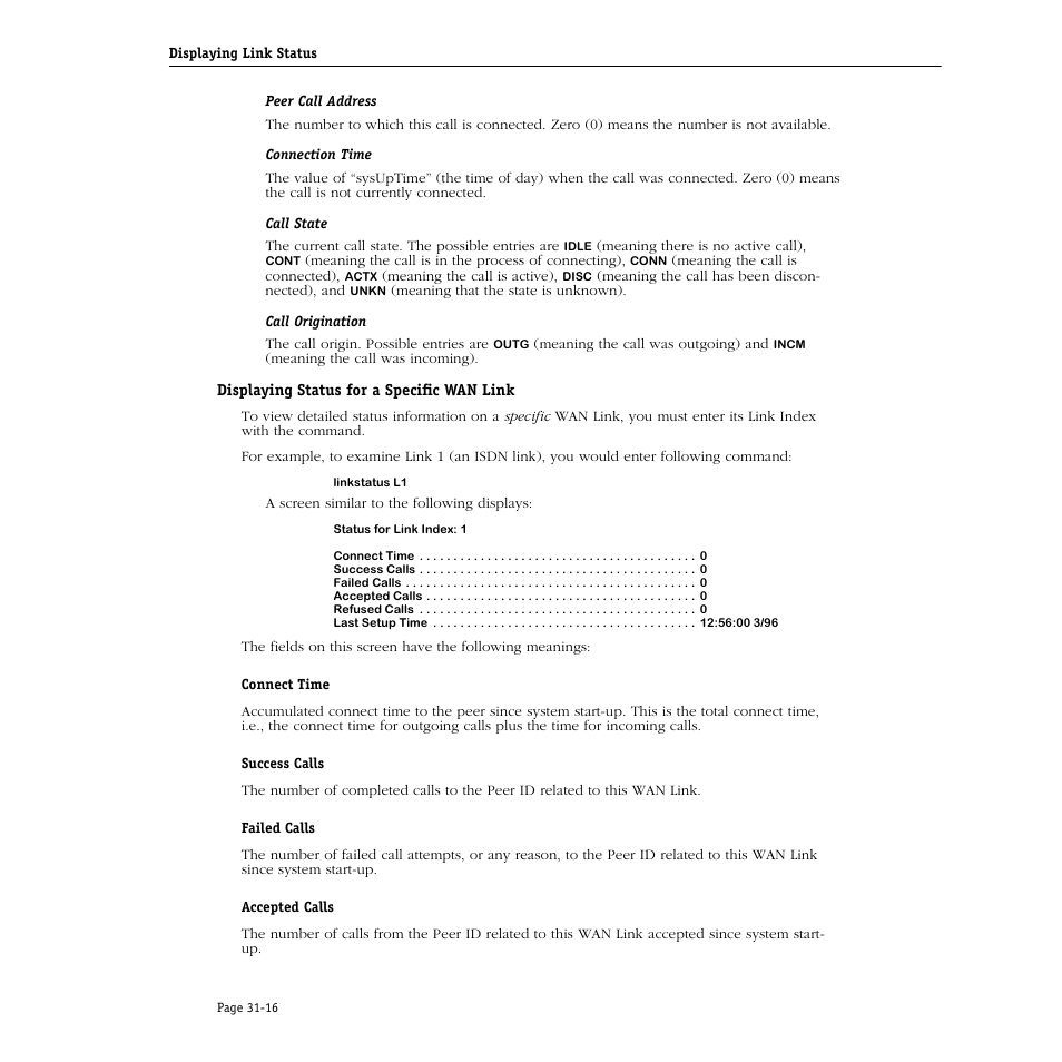 Displaying status for a specific wan link, Displaying status for a specific wan link -16 | Alcatel Carrier Internetworking Solutions Omni Switch/Router User Manual | Page 976 / 1100