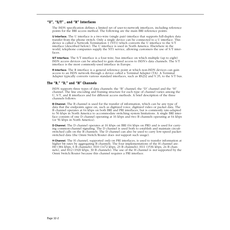 U”, “s/t” , and “r” interfaces, The “b,” “d,” and “h” channels | Alcatel Carrier Internetworking Solutions Omni Switch/Router User Manual | Page 980 / 1100