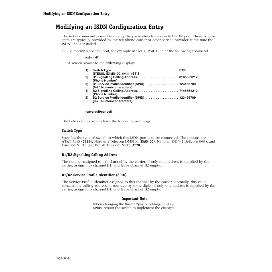 Modifying an isdn configuration entry, Modifying an isdn configuration entry -4 | Alcatel Carrier Internetworking Solutions Omni Switch/Router User Manual | Page 982 / 1100