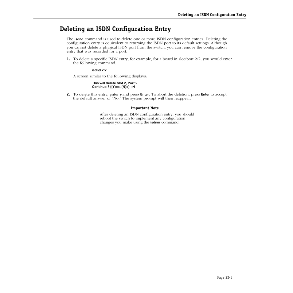 Deleting an isdn configuration entry, Deleting an isdn configuration entry -5 | Alcatel Carrier Internetworking Solutions Omni Switch/Router User Manual | Page 983 / 1100