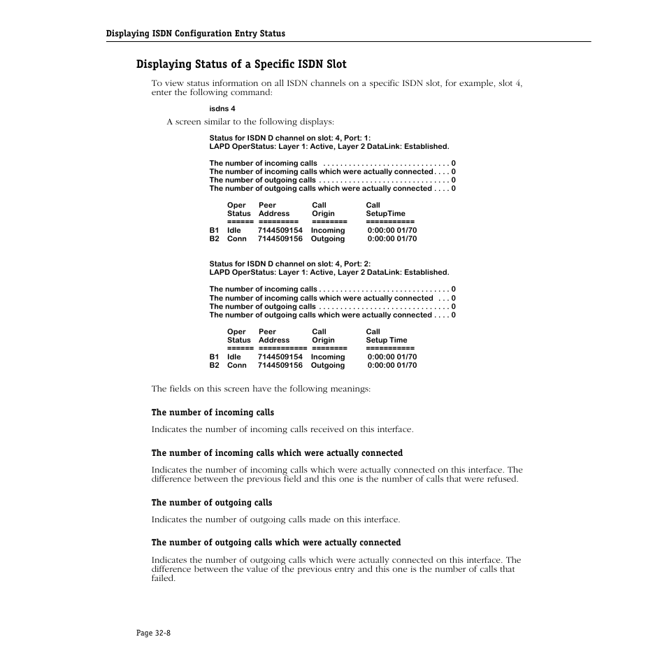 Displaying status of a specific isdn slot, Displaying status of a specific isdn slot -8 | Alcatel Carrier Internetworking Solutions Omni Switch/Router User Manual | Page 986 / 1100