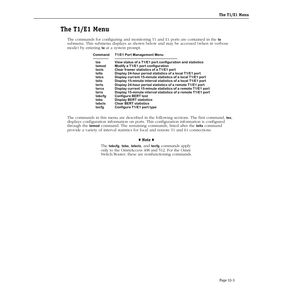 The t1/e1 menu, The t1/e1 menu -3 | Alcatel Carrier Internetworking Solutions Omni Switch/Router User Manual | Page 991 / 1100