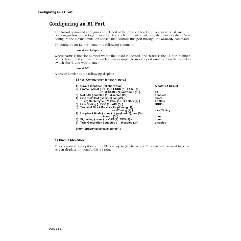 Configuring an e1 port, Configuring an e1 port -8 | Alcatel Carrier Internetworking Solutions Omni Switch/Router User Manual | Page 996 / 1100