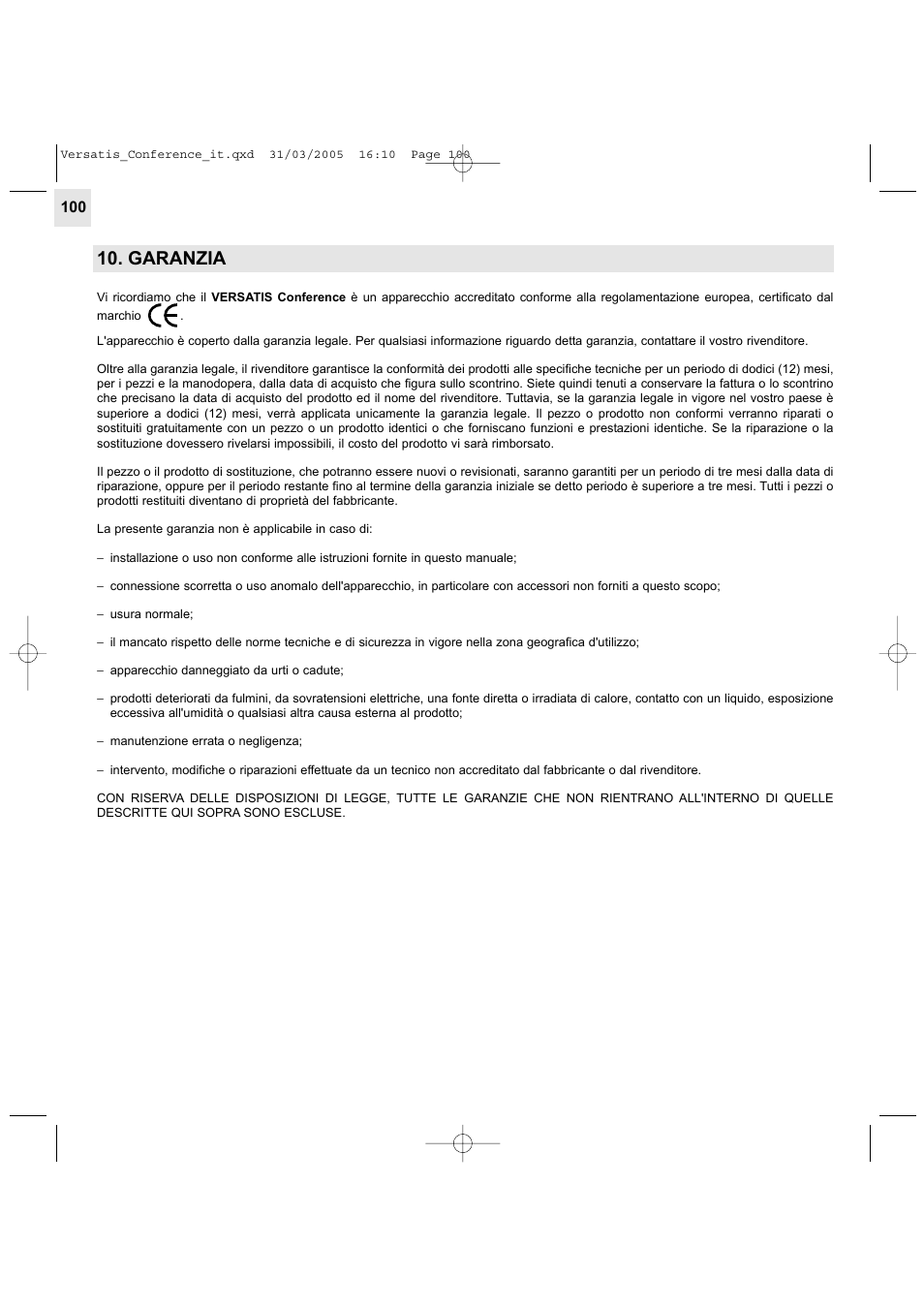 Garanzia | Alcatel Carrier Internetworking Solutions Versatis Conference Phone User Manual | Page 100 / 144