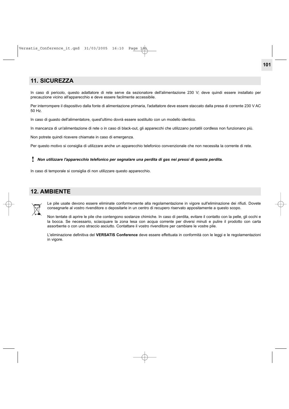 Sicurezza, Ambiente | Alcatel Carrier Internetworking Solutions Versatis Conference Phone User Manual | Page 101 / 144