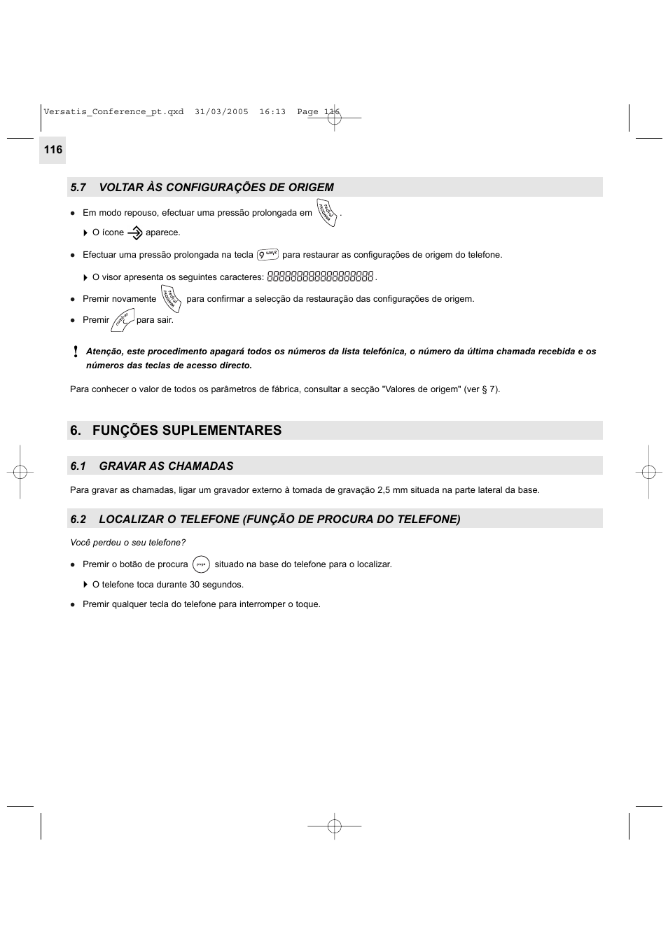 Funções suplementares | Alcatel Carrier Internetworking Solutions Versatis Conference Phone User Manual | Page 116 / 144