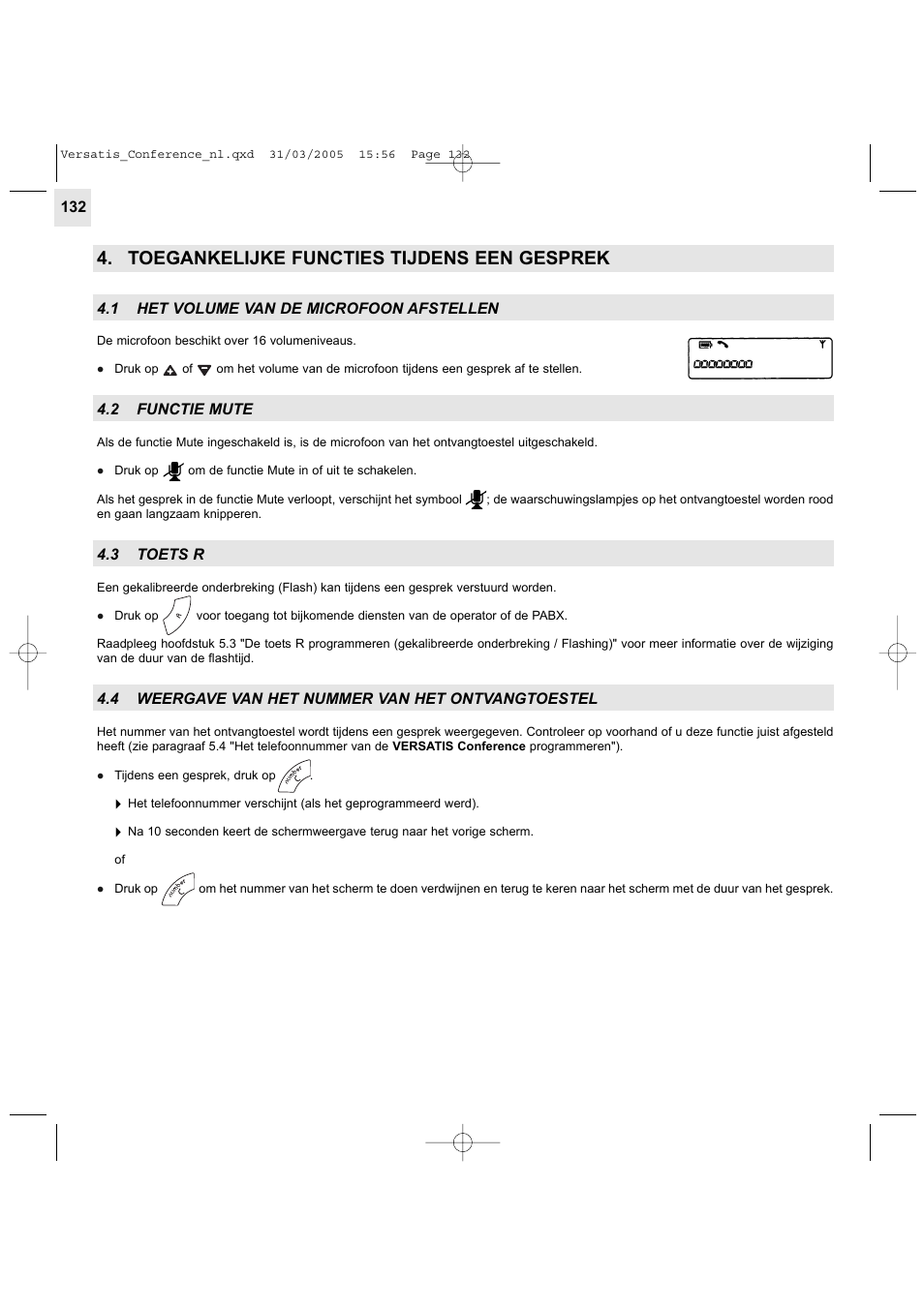 Toegankelijke functies tijdens een gesprek | Alcatel Carrier Internetworking Solutions Versatis Conference Phone User Manual | Page 132 / 144