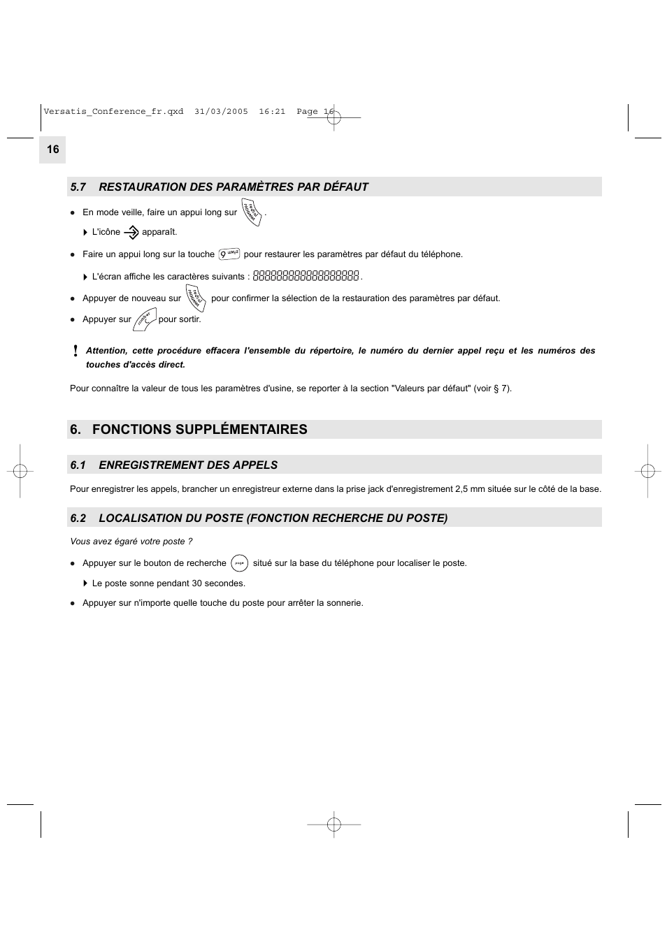 Fonctions supplémentaires | Alcatel Carrier Internetworking Solutions Versatis Conference Phone User Manual | Page 16 / 144