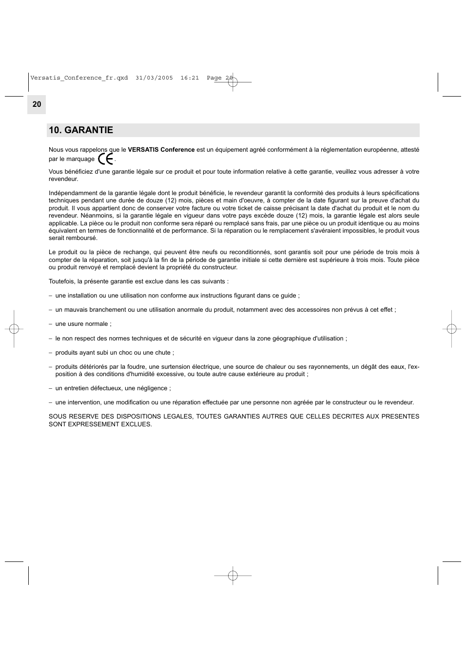 Garantie | Alcatel Carrier Internetworking Solutions Versatis Conference Phone User Manual | Page 20 / 144