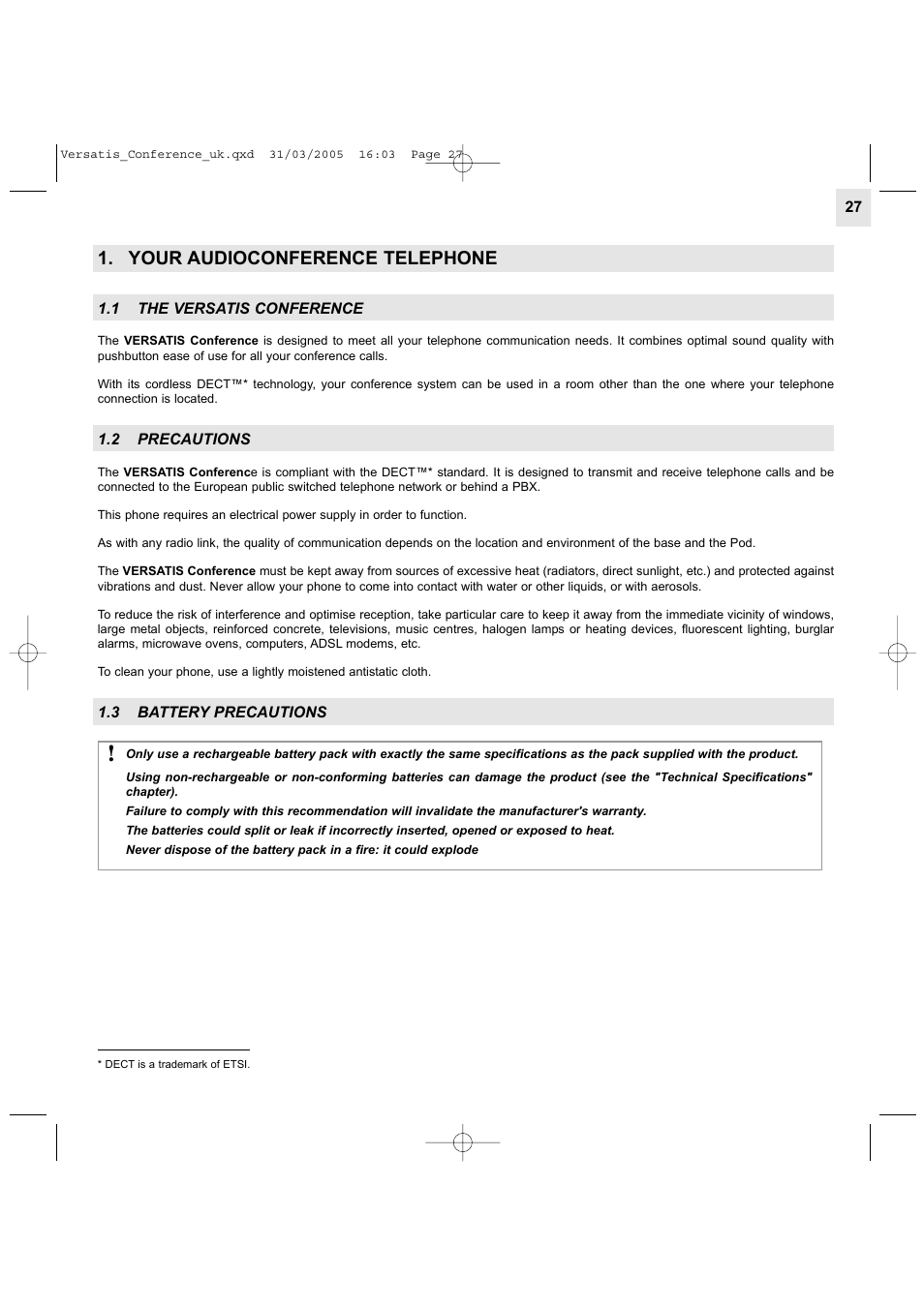 Your audioconference telephone | Alcatel Carrier Internetworking Solutions Versatis Conference Phone User Manual | Page 27 / 144