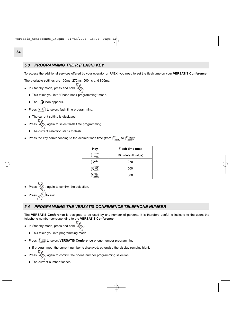 3 programming the r (flash) key | Alcatel Carrier Internetworking Solutions Versatis Conference Phone User Manual | Page 34 / 144