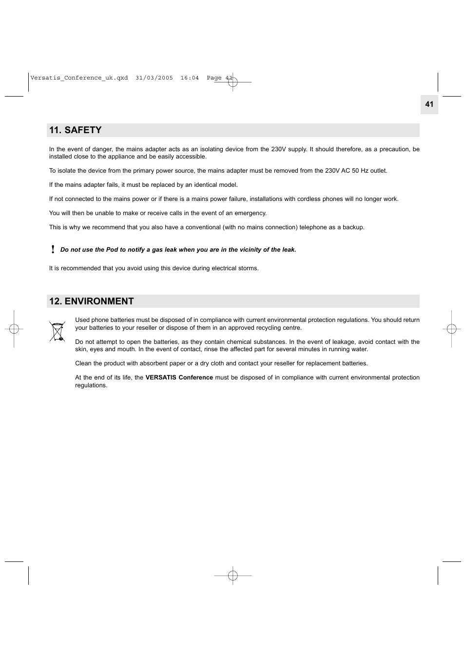 Safety, Environment | Alcatel Carrier Internetworking Solutions Versatis Conference Phone User Manual | Page 41 / 144