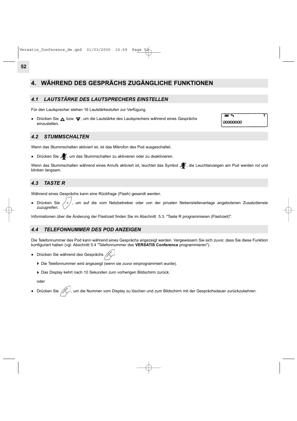 Während des gesprächs zugängliche funktionen | Alcatel Carrier Internetworking Solutions Versatis Conference Phone User Manual | Page 52 / 144