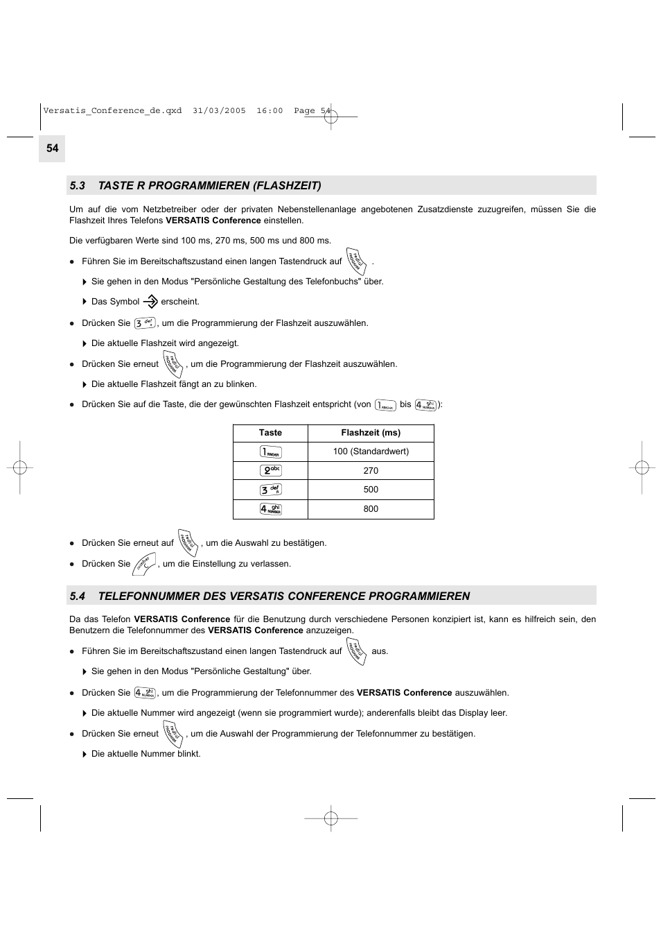 3 taste r programmieren (flashzeit) | Alcatel Carrier Internetworking Solutions Versatis Conference Phone User Manual | Page 54 / 144