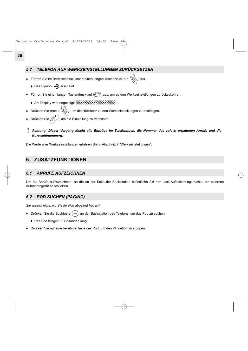 Zusatzfunktionen | Alcatel Carrier Internetworking Solutions Versatis Conference Phone User Manual | Page 56 / 144