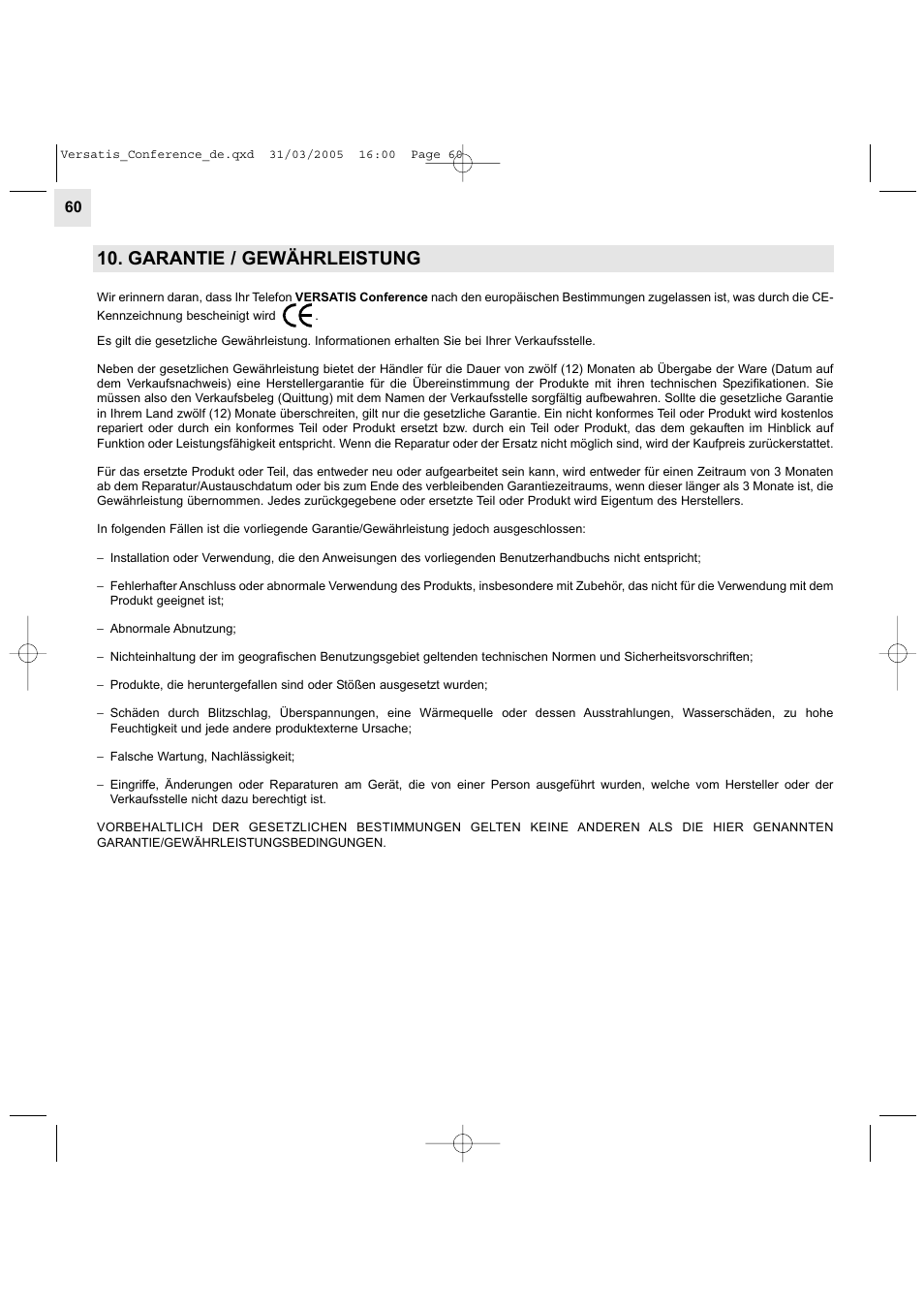 Garantie / gewährleistung | Alcatel Carrier Internetworking Solutions Versatis Conference Phone User Manual | Page 60 / 144