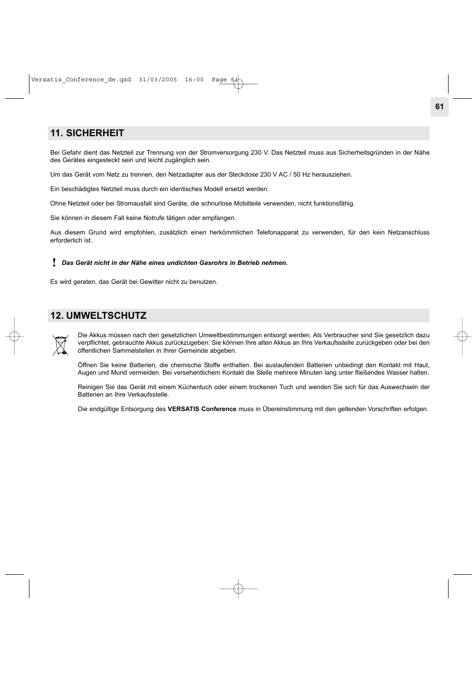 Sicherheit, Umweltschutz | Alcatel Carrier Internetworking Solutions Versatis Conference Phone User Manual | Page 61 / 144