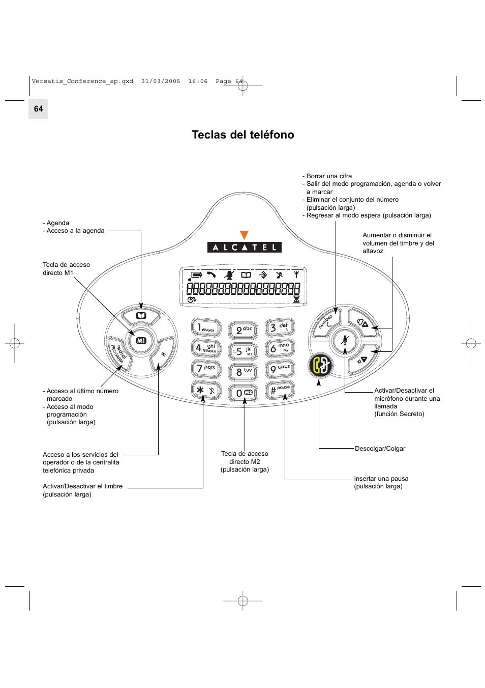 Teclas del teléfono | Alcatel Carrier Internetworking Solutions Versatis Conference Phone User Manual | Page 64 / 144