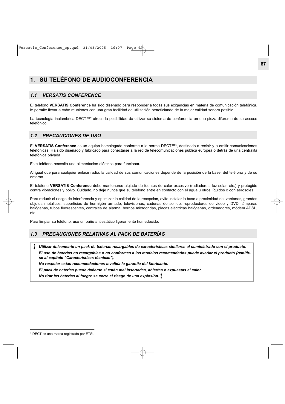 Su teléfono de audioconferencia | Alcatel Carrier Internetworking Solutions Versatis Conference Phone User Manual | Page 67 / 144