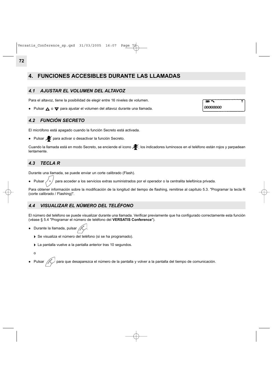 Funciones accesibles durante las llamadas | Alcatel Carrier Internetworking Solutions Versatis Conference Phone User Manual | Page 72 / 144