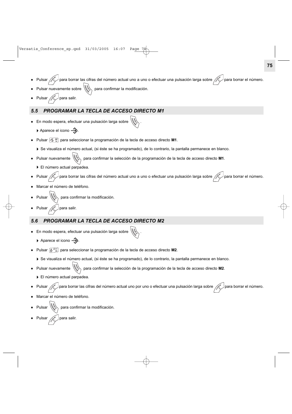 5 programar la tecla de acceso directo m1, 6 programar la tecla de acceso directo m2 | Alcatel Carrier Internetworking Solutions Versatis Conference Phone User Manual | Page 75 / 144