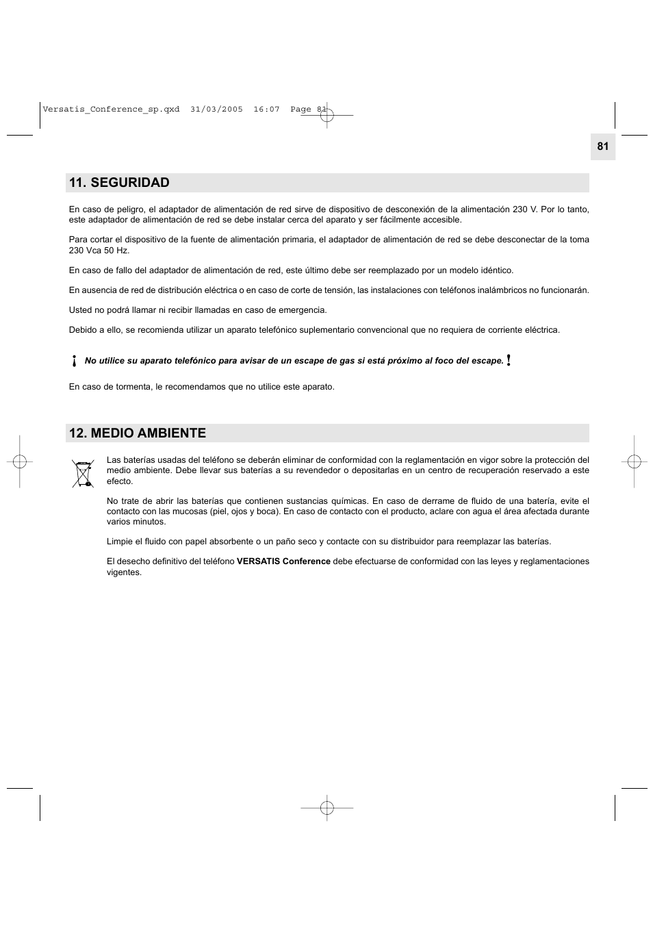 Seguridad, Medio ambiente | Alcatel Carrier Internetworking Solutions Versatis Conference Phone User Manual | Page 81 / 144