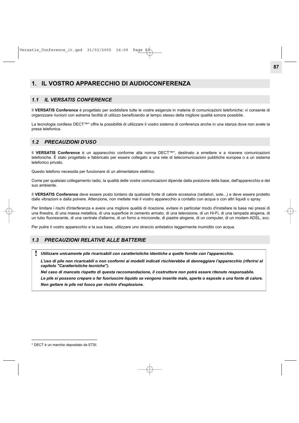 Il vostro apparecchio di audioconferenza | Alcatel Carrier Internetworking Solutions Versatis Conference Phone User Manual | Page 87 / 144