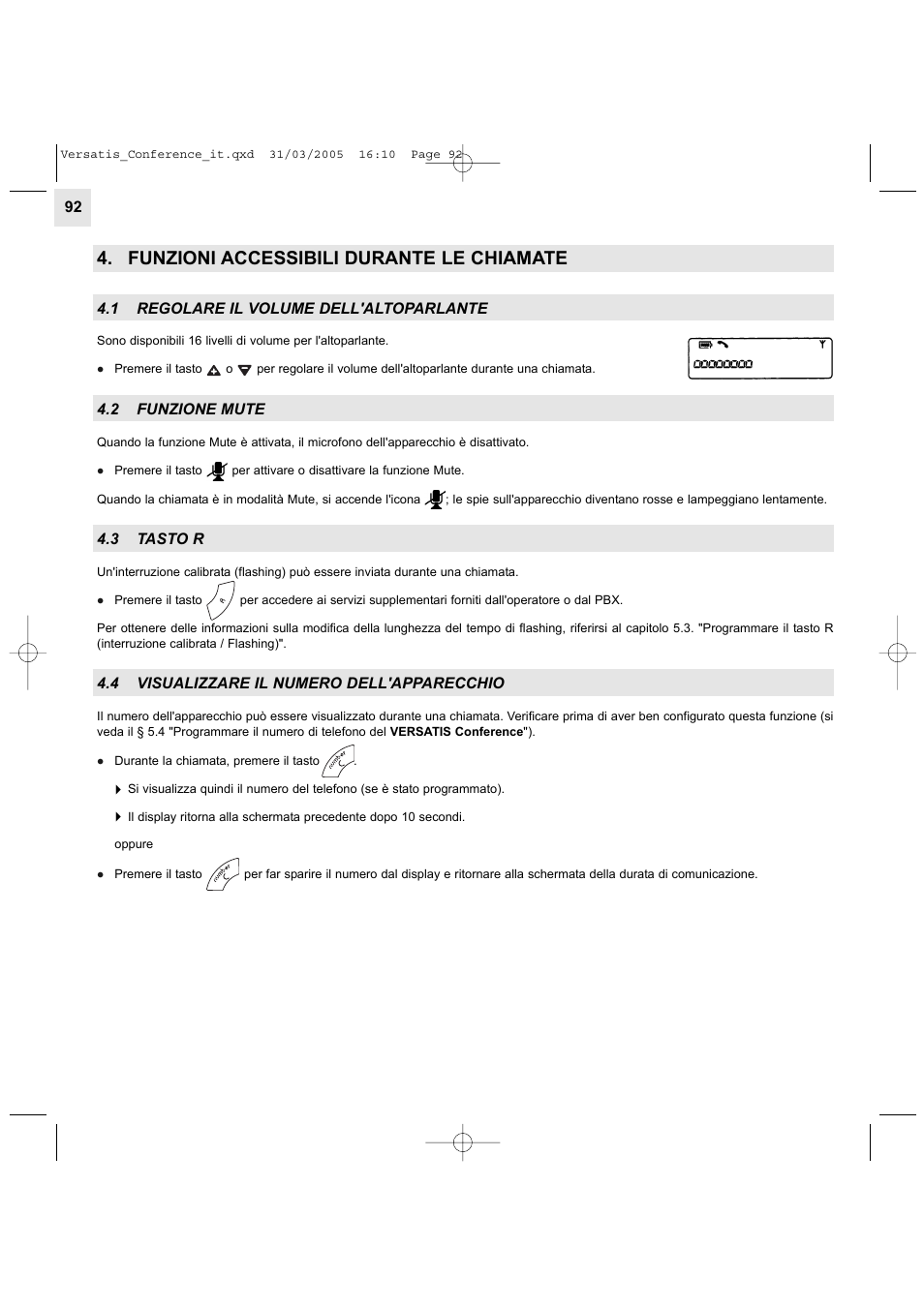 Funzioni accessibili durante le chiamate | Alcatel Carrier Internetworking Solutions Versatis Conference Phone User Manual | Page 92 / 144