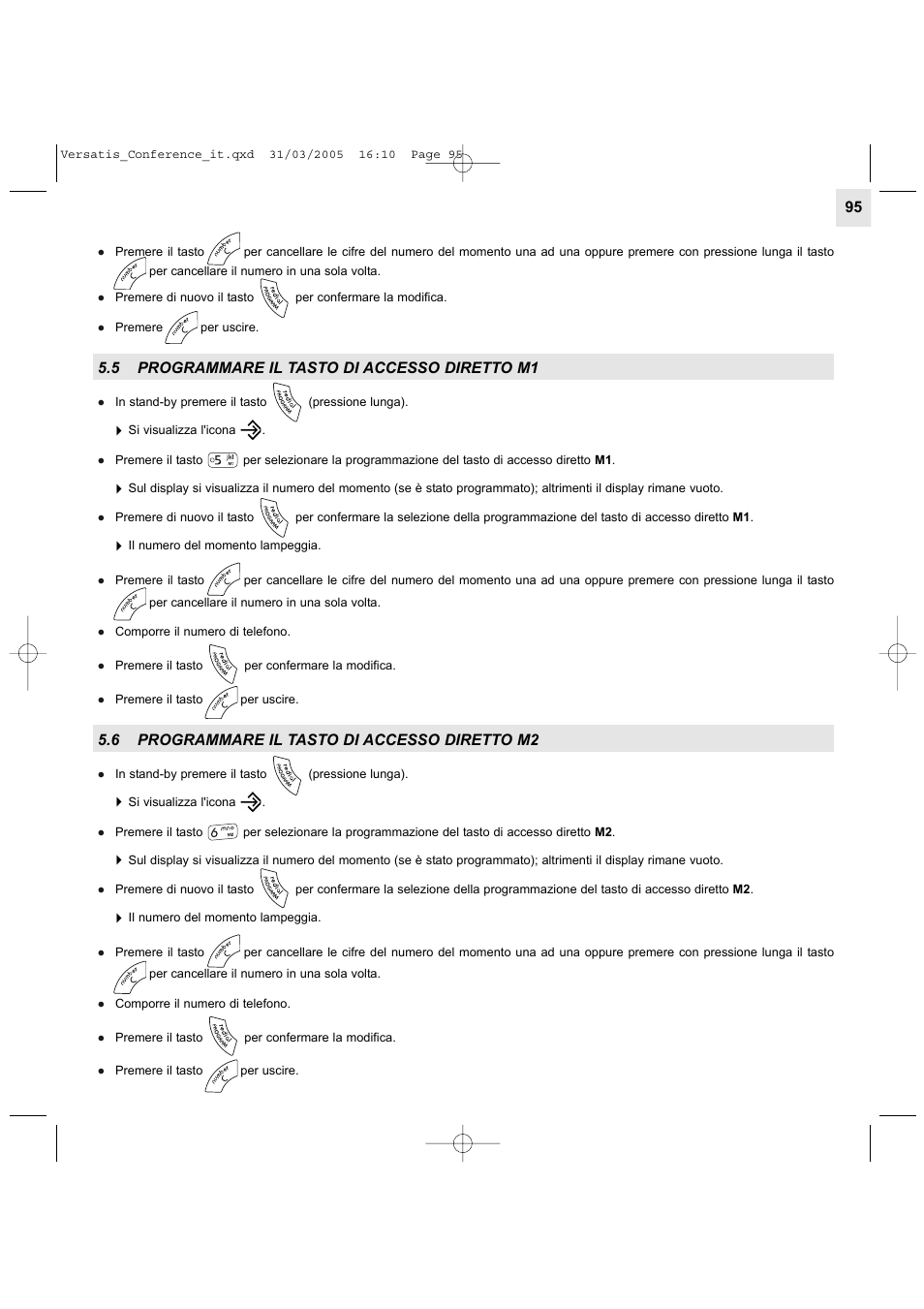 5 programmare il tasto di accesso diretto m1, 6 programmare il tasto di accesso diretto m2 | Alcatel Carrier Internetworking Solutions Versatis Conference Phone User Manual | Page 95 / 144