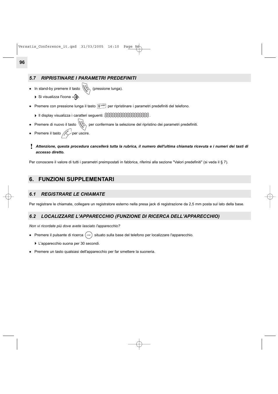 Funzioni supplementari | Alcatel Carrier Internetworking Solutions Versatis Conference Phone User Manual | Page 96 / 144