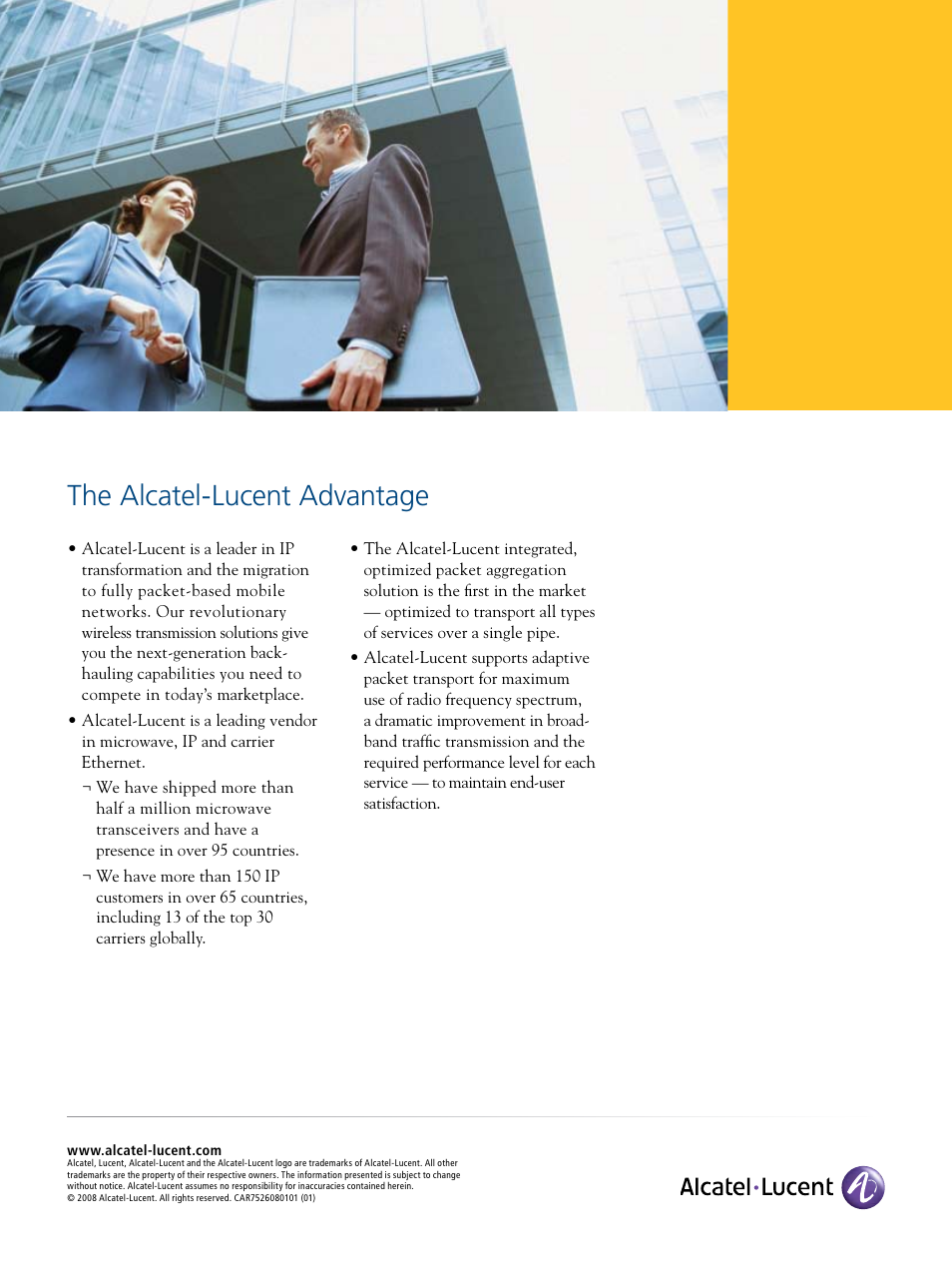 The alcatel-lucent advantage | Alcatel Carrier Internetworking Solutions 9500 MPR User Manual | Page 8 / 8