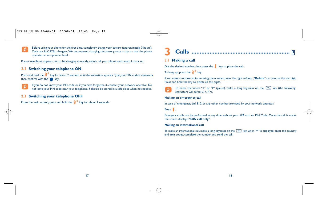 Calls | Alcatel Carrier Internetworking Solutions One Touch 835 User Manual | Page 10 / 45