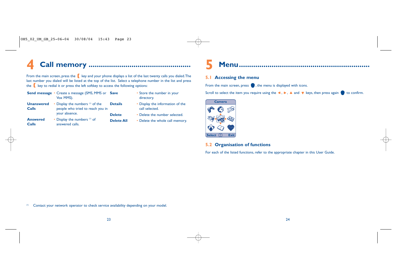 Menu | Alcatel Carrier Internetworking Solutions One Touch 835 User Manual | Page 13 / 45
