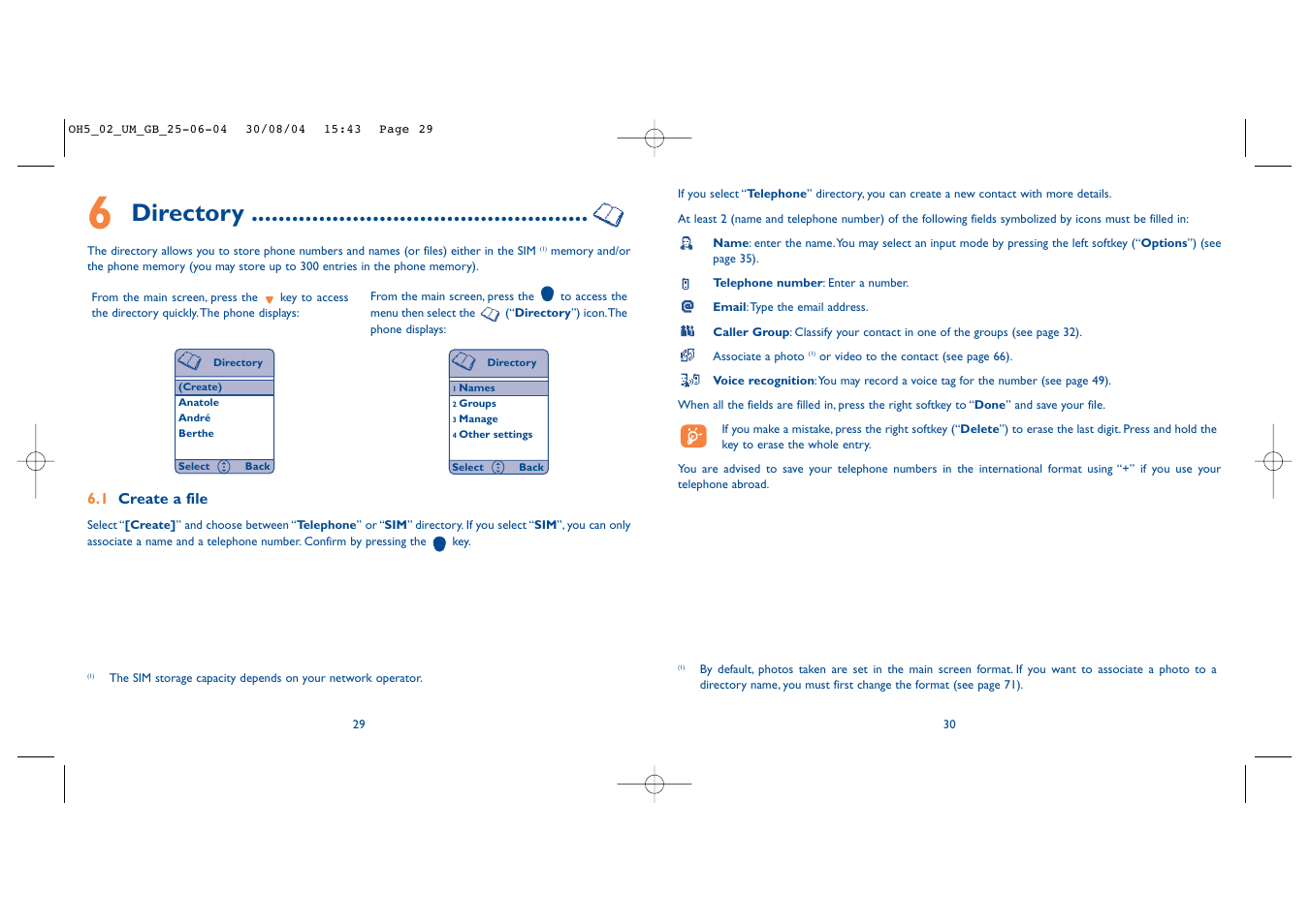 Directory | Alcatel Carrier Internetworking Solutions One Touch 835 User Manual | Page 16 / 45