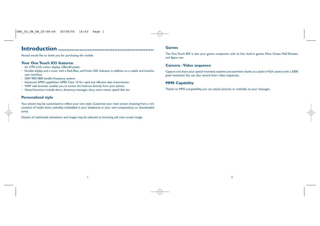 Introduction | Alcatel Carrier Internetworking Solutions One Touch 835 User Manual | Page 2 / 45