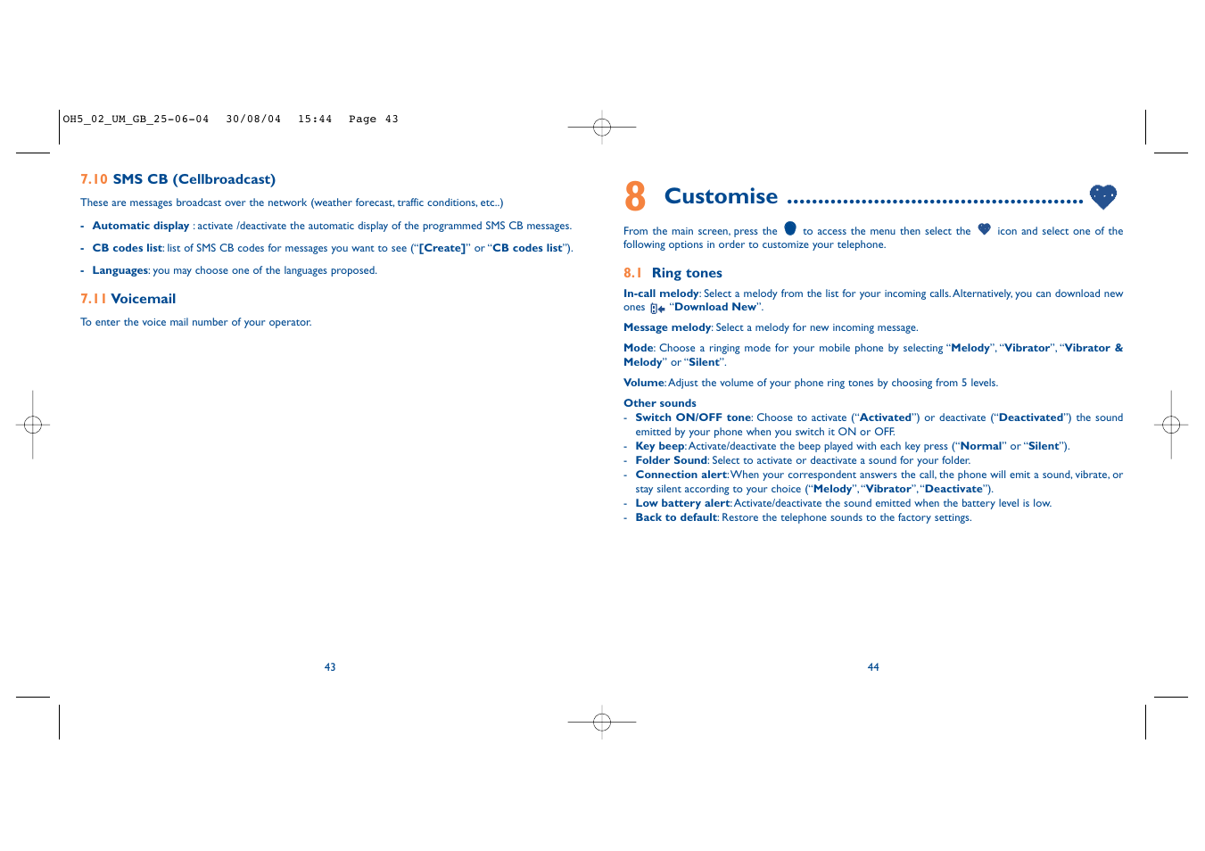 Customise | Alcatel Carrier Internetworking Solutions One Touch 835 User Manual | Page 23 / 45