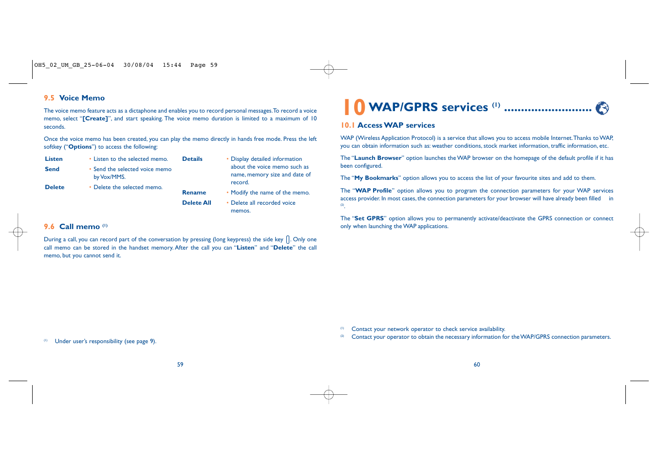 Wap/gprs services | Alcatel Carrier Internetworking Solutions One Touch 835 User Manual | Page 31 / 45