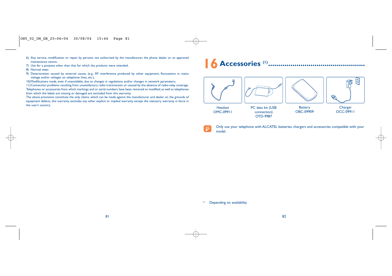 Accessories | Alcatel Carrier Internetworking Solutions One Touch 835 User Manual | Page 42 / 45