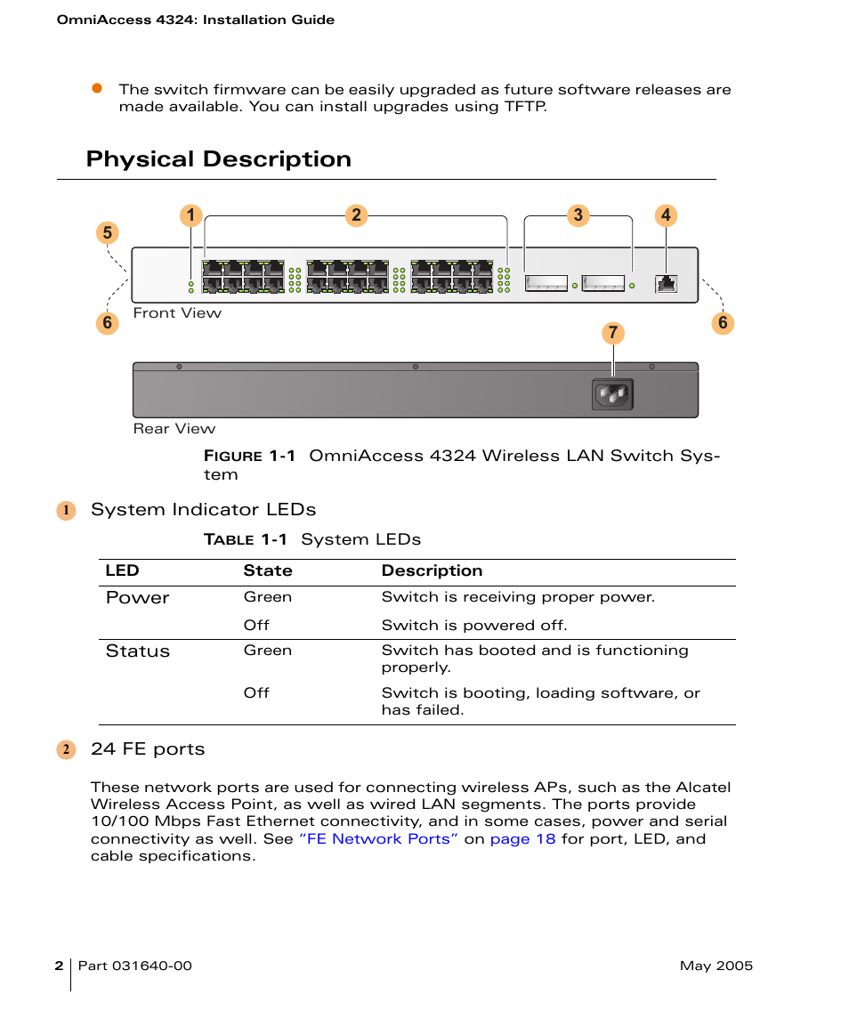 Physical description | Alcatel Carrier Internetworking Solutions Alcatel OmniAccess 4324 User Manual | Page 16 / 44