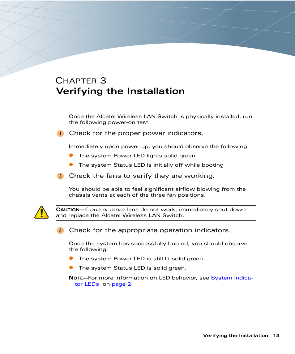 Verifying the installation, Chapter 3, 3verifying the installation | Hapter | Alcatel Carrier Internetworking Solutions Alcatel OmniAccess 4324 User Manual | Page 27 / 44